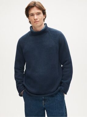 J. CREW 1988 Rollneck™ sweater in cotton in Navy Size L $98 BW186